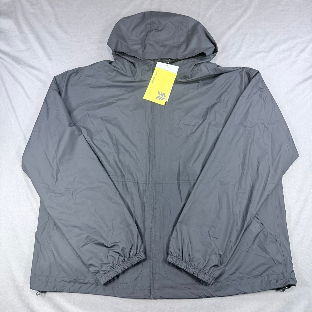All in Motion Mens XXL Black Recycled Polyester‎ Hooded Windbreaker Jacket Water